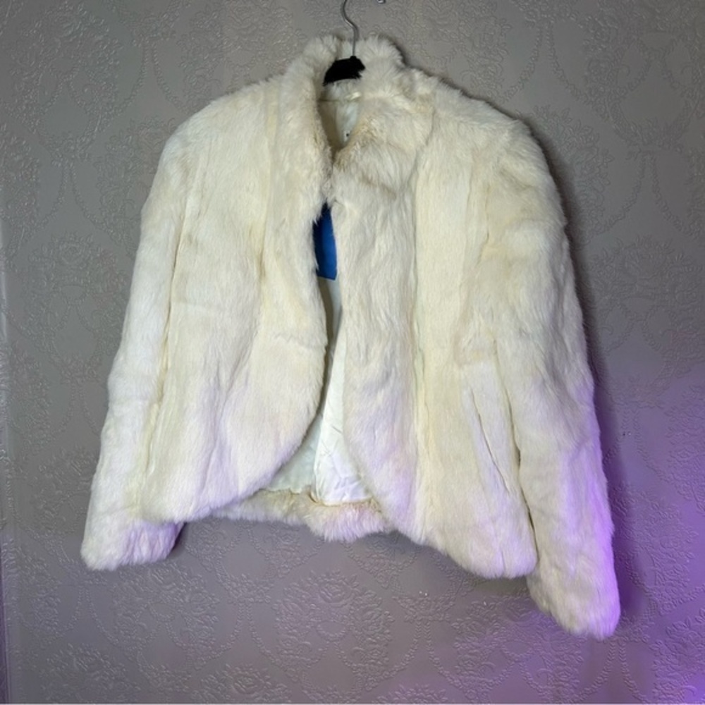 Elegant Cream Faux Fur Jacket Vintage Rabbit fur coat M